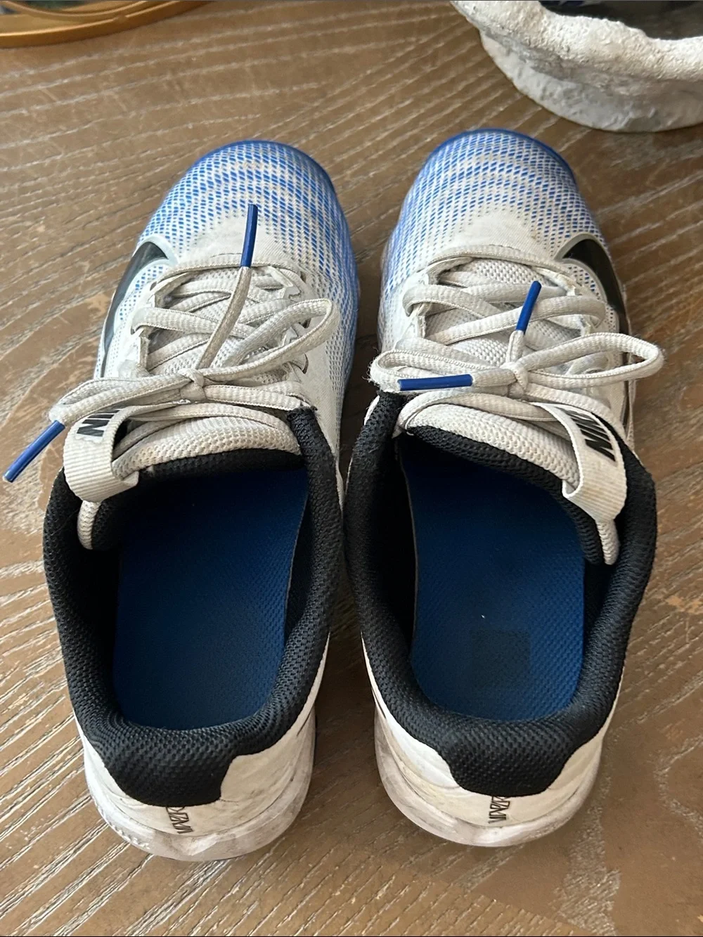 Boys Nike White Black and Blue Cleats Size 4